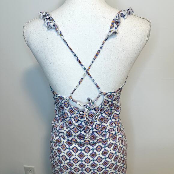 BECCA Marrakesh Ruffled Swim Cover Up Midi Dress In Cream Purple - Picture 11 of 15